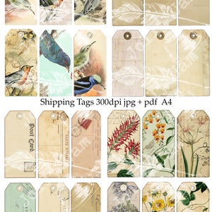 Vintage Junk Journal Ephemera Tags – Set of 24 Printable Collage Tags for Scrapbooking, Junk Journals, and Mixed Media Crafts