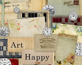 Vintage Ephemera Kit | Junk Journal Printables, Collage Papers (Digital Download)