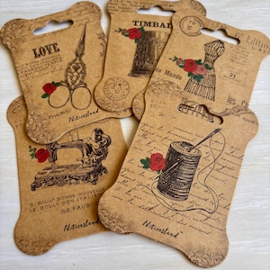 Set of 5 Kraft Brown Bobbin Cards – Vintage Sewing Inspired, Perfect for Junk Journals & Paper Crafts