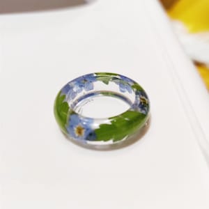 Green Flower Ring,Handmade Pressed Flower Ring,Custom Real flower rings,Blue Botanical,personalized Pressed Flower Jewelry,Birth Flower Ring