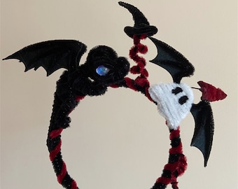 Handmade Dragon Hair Accessories dolls Black Fantasy Dragon baby,Realistic fantasy creature plush baby,Fairy dragon Hair Bands stuffed dolly