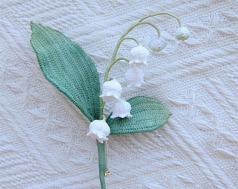 Crochet lily of the valley Brooch,Handmade Autumn gift,Wedding flower boutonniere,orchid planter jewelry,Custom Gingko leaves,acorn Brooches
