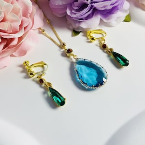 Handmade Green Earrings Anime Waterdrop Cosplay Jewelry,personalized blue raindrop Earring,impression inspired necklace,huggie hoop earrings