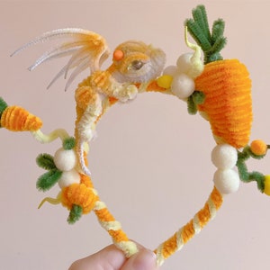 Handmade Dragon Hair Accessories doll Orange Fantasy Dragon baby,Realistic fantasy creature plush baby,Fairy dragon Hair Bands stuffed dolly