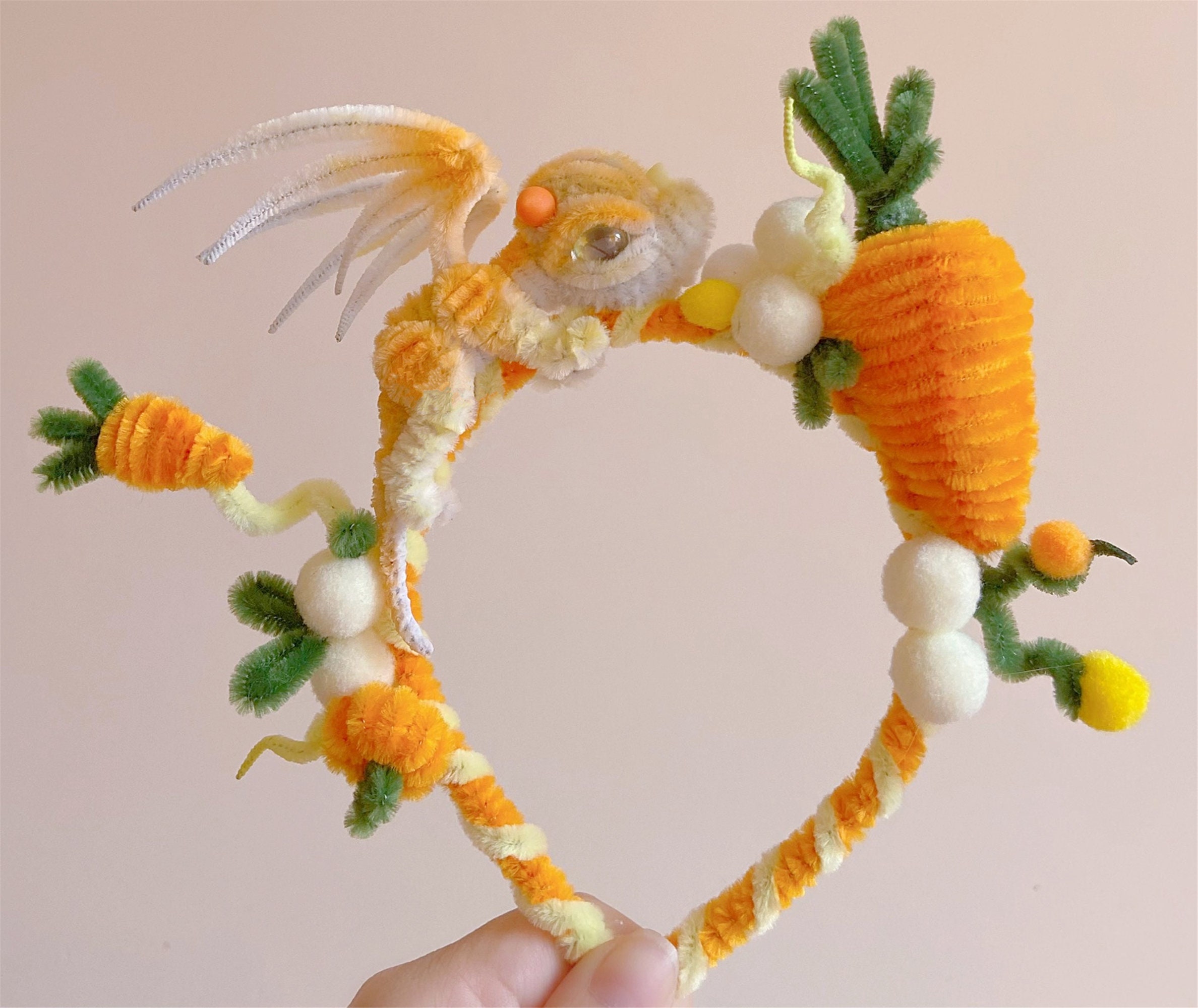 Handmade Dragon Hair Accessories doll Orange Fantasy Dragon baby,Realistic fantasy creature plush baby,Fairy dragon Hair Bands stuffed dolly