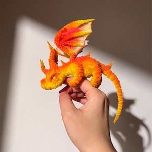 Bambole Drago Arancione, Giocattolo bambino Drago Fantasia Oro Fascino, Bambola Peluche Pterosauro, bambino peluche creatura fantasy realistica, Bambola ripiena Drago Fata