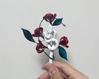 Snake and rose twisted hairpin,Rose hairpin,rose decor,Wrapped roses decor flowers Hair accessories, Rose embroidery handmade flower jewelry