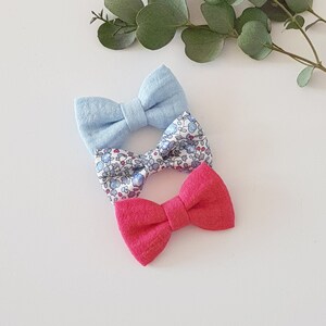 Lot de 3 barrettes nœud Liberty/Barrettes bébé /Barrettes /Nœud /Pince cheveux /Barrettes fille/ Nœud fille Trio Eloise Bleu