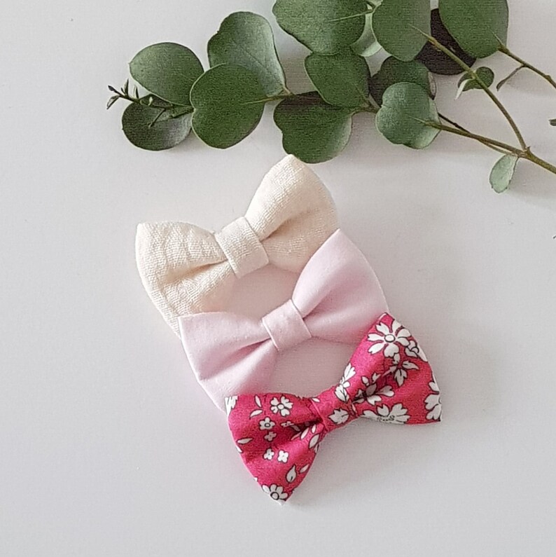 Lot de 3 barrettes nœud Liberty/Barrettes bébé /Barrettes /Nœud /Pince cheveux /Barrettes fille/ Nœud fille Trio Capel Géranium