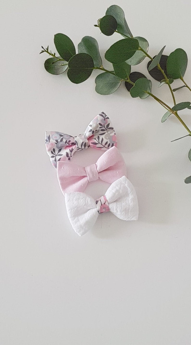 Lot de 3 barrettes nœud Liberty/Barrettes bébé /Barrettes /Nœud /Pince cheveux /Barrettes fille/ Nœud fille Trio Rose