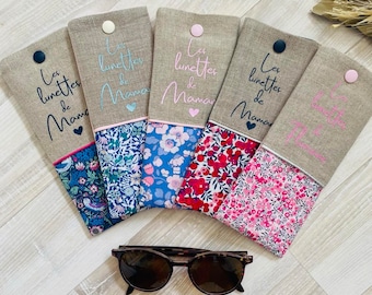 Customizable linen and Liberty glasses case, personalized glasses case, Mother's Day gift, Mom gift, Mistress gift, Nanny