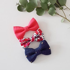 Lot de 3 barrettes nœud Liberty/Barrettes bébé /Barrettes /Nœud /Pince cheveux /Barrettes fille/ Nœud fille Trio Wiltshire rouge