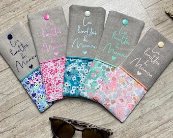 Customizable linen and Liberty glasses case, personalized glasses case, Mother's Day gift, Mom gift, Mistress gift, Nanny