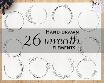 Handritad krans clipart set - doodle krans clipart, kranselement, ramar och ramar, svart krans, krans png, kommersiellt bruk