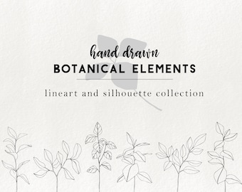 Hand drawn floral elements - doodle branch clip art, botanical illustration, hand drawn leaves, floral leaf, wedding invitation graphics