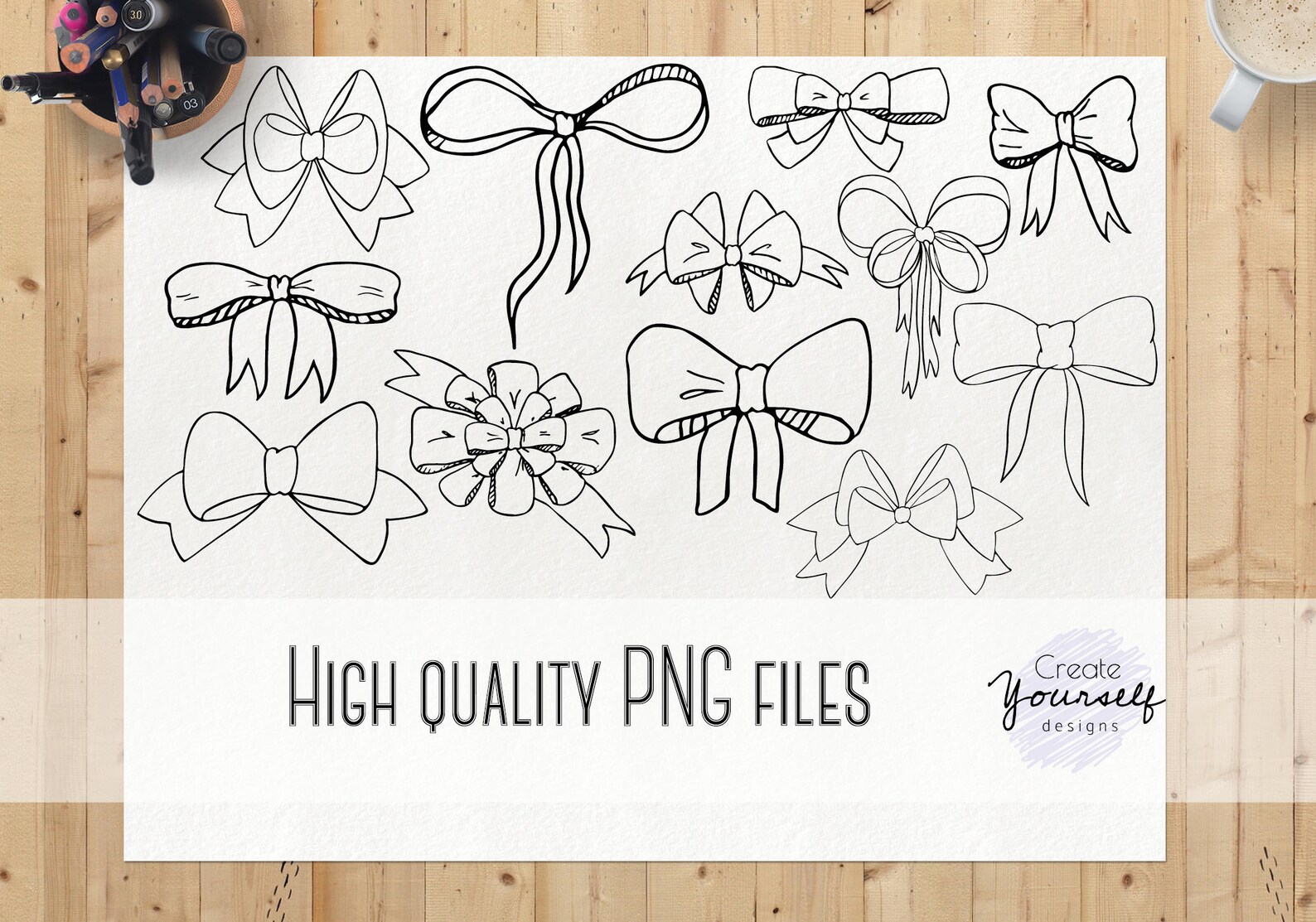 Hand drawn bow clipart set doodle ribbon clipart bow Etsy