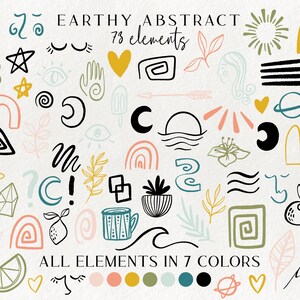 100+ jordnära abstrakta designelement - blommiga illustrationer, geometrisk clipart, modern minimalistisk varumärkesgrafik, former, abstrakta ansikten bild 3