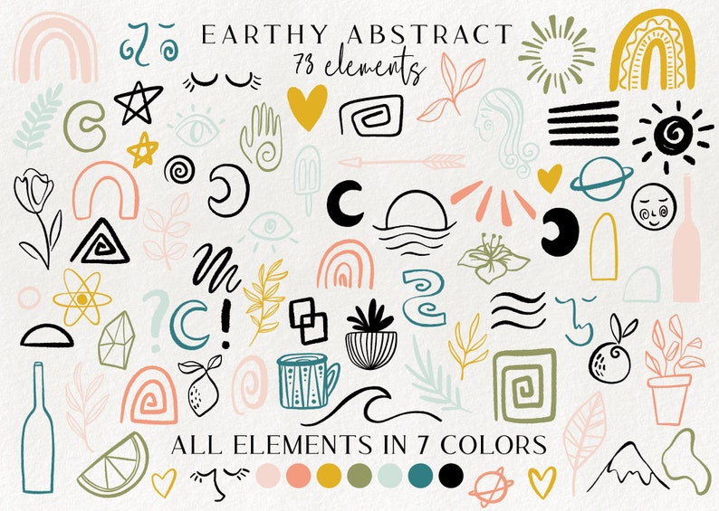 100+ jordnära abstrakta designelement - blommiga illustrationer, geometrisk clipart, modern minimalistisk varumärkesgrafik, former, abstrakta ansikten bild 3