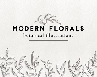Modern floral illustrations - doodle leaves clipart, floral elements, doodle botanical elements, hand drawn leaves, botanical graphics