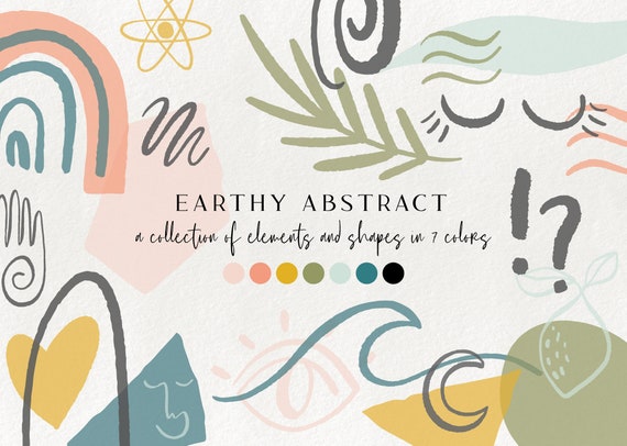 100+ earthy abstract design elements - floral illustrations, geometric clipart, modern minimalist branding graphics, shapes, abstract faces