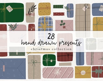 Hand drawn presents - christmas clipart, holiday gift elements, christmas washi tape, presents graphics, envelope clip art, digital stickers