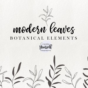 Modern botanical illustrations - doodle branch clipart, floral elements, doodle botanical elements, hand drawn leaves, botanical graphics