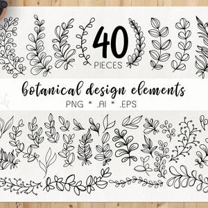 Hand drawn floral elements - doodle leaves clipart, floral doodle, doodle botanical elements, hand drawn leaves, floral clipart, commercial