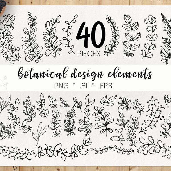 Hand getekende bloemen elementen - doodle verlaat clipart, floral doodle, doodle botanische elementen, hand getrokken bladeren, bloemen clipart, commerciële