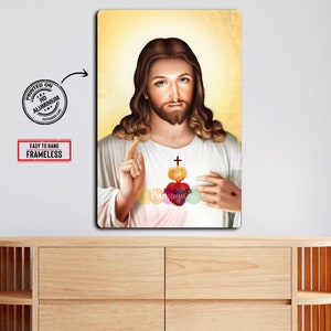 Sacred Heart Of Jesus Wall art |Jesus Picture Printed on HD Aluminium Panel | Ready To Hang on Wall | Framed or Frameless