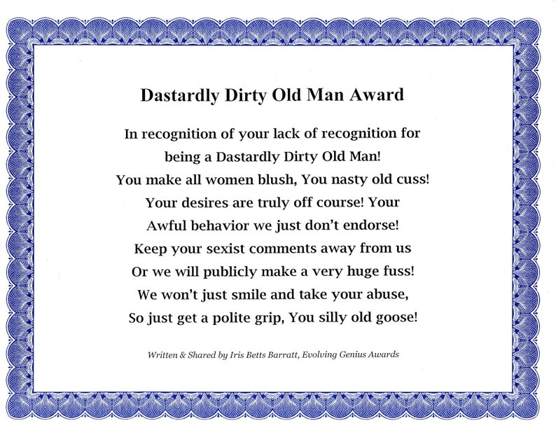 Dastardly Dirty Old Man Award Gag Gifts Joke Gift Anonymous Etsy