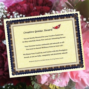 Creative Genius Award, Appreciation Award, Art Award, Party Favors, Ruhestand Award, Leadership Award, Thank you Award, Teacher Gift Award