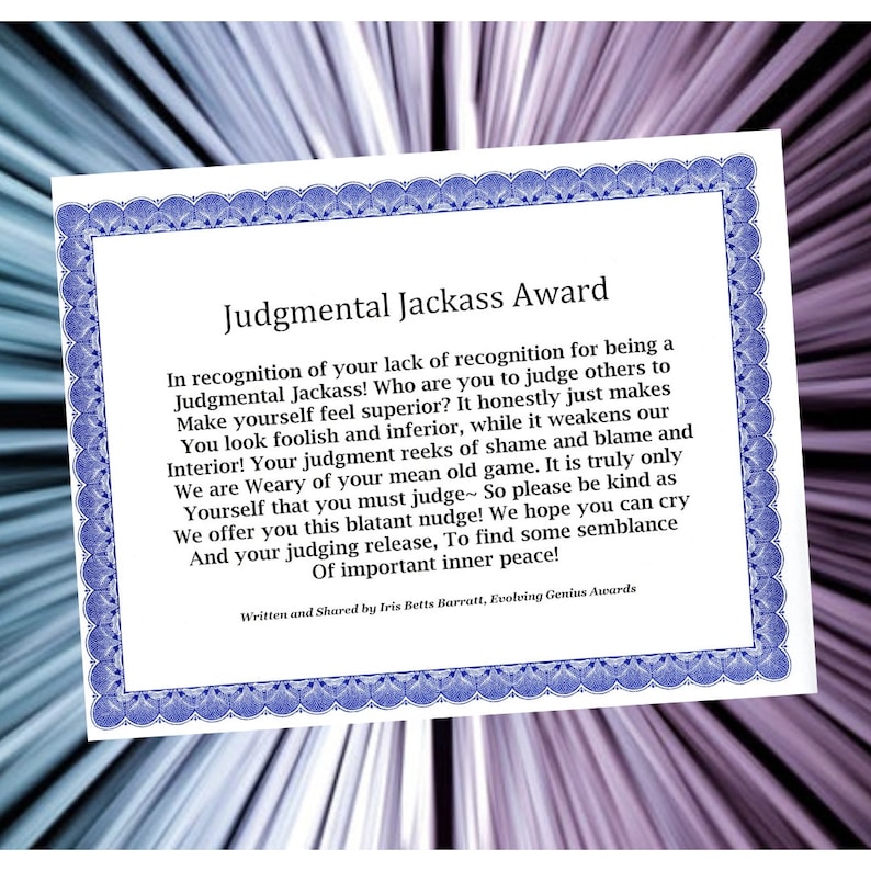 Judgmental Jackass Awards, Anonymous Prank Gift, Gag Gift, Prank Gifts