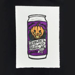 Goblin’s Gourd Pumpkin Ale Handmade Beer Can Linocut Print