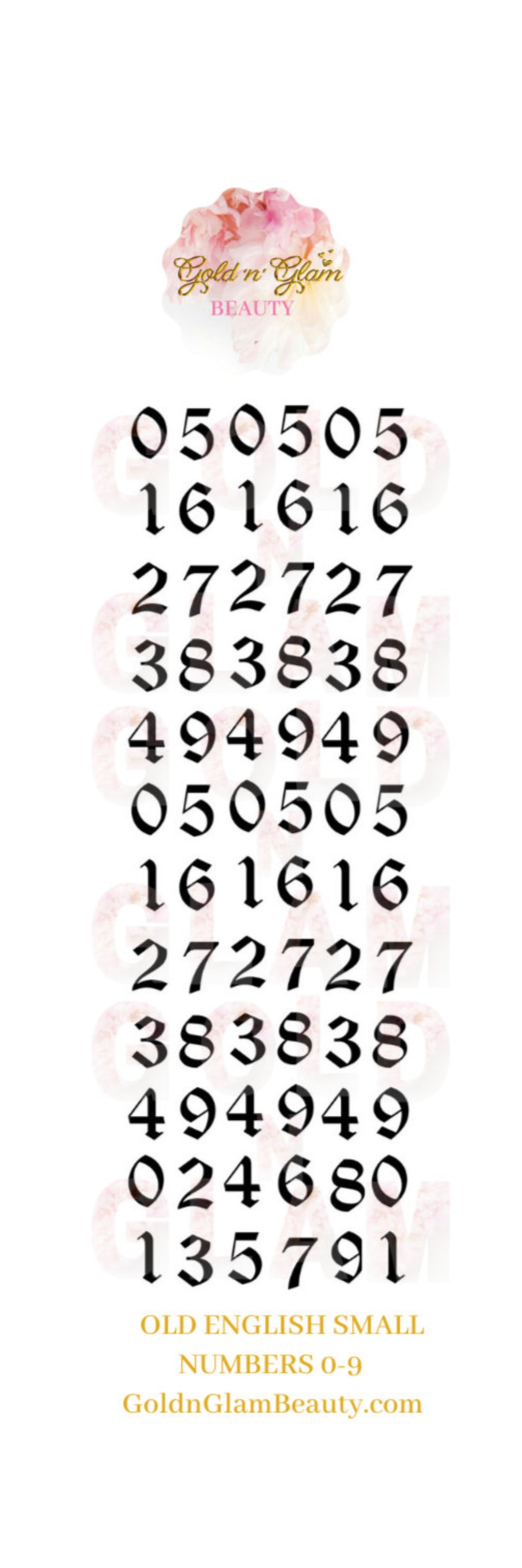 Old English Numbers Nail Decals Waterslide Decals - Etsy