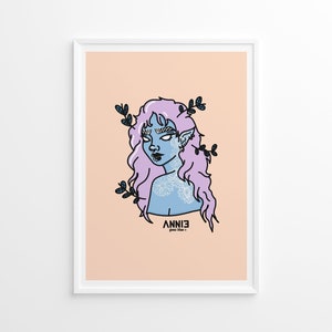 Nymph wall art decor, Flower print, Nature art, Fairy, Cute art decor, Digital art