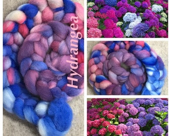 Hydrangea - Hand-dyed combed top, 3.9 ounces, Corriedale cross wool