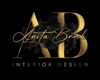 Black and Gold Logo, Interior Design Logo, Signature Logo, Initial Logo, Watercolor Logo, Smoke Logo, Beauty Salon Logo, Makeup Artist Logo