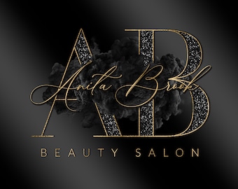 Logo noir et or, logo beauté, logo signature, logo initial, paillettes, aquarelle, fumée, coiffeur, ongles, faux-cils, maquillage, décoration d'intérieur