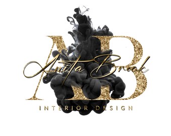 Black and Gold Logo, Beauty Logo, Gold Glitter Initial Logo, Smoke Logo, Premade Logo Design, Makeup, Hair Stylist, Lashes, Brow, Nails Logo