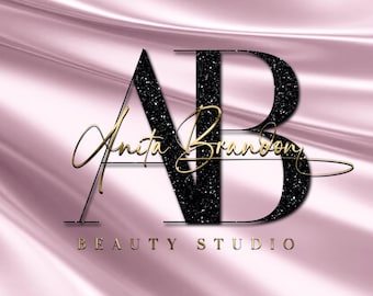 Black and Gold Logo, Pink Glitter Logo, Beauty Logo, Initial Logo, Nails Hair Stylist Brows Lashes, Makeup, Boutique Salon, Cosmetics Logo