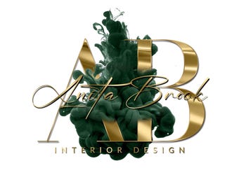Premade Emerald Green Logo, Gold Logo, Beauty Logo, Signature Logo, Initial Logo, Watercolor Smoke Logo, Makeup, Boutique, Interior Design