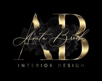 Gold Black Logo, Signature Logo, Initial Logo, Watercolor Smoke Logo, Beauty Logo, Interior Design Logo, Hair Stylist, Makeup, Premade Logo