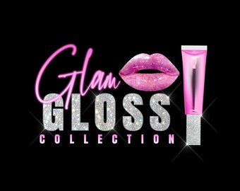 Lips logo, Lip gloss logo design, Diamond logo, Neon pink logo, Glitter logo, Pink logo, Lip gloss tube logo, Makeup logo, cosmetic logo