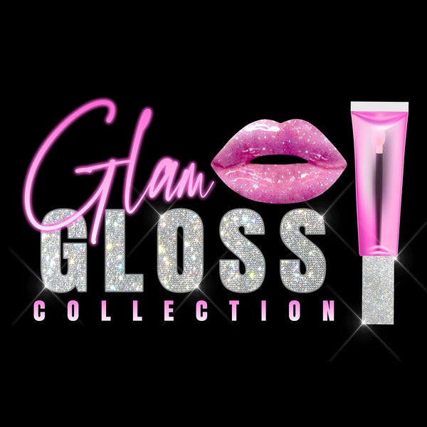 Lips logo, Lip gloss logo design, Diamond logo, Neon pink logo, Glitter logo, Pink logo, Lip gloss tube logo, Makeup logo, cosmetic logo