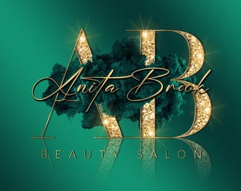 Emerald Green Logo, Gold Logo, Beauty Logo, Signature Logo, Initial Logo, Watercolor Logo, Smoke Logo, Makeup Logo, Boutique, InteriorDesign