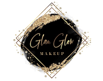 Black and Gold logo design, Watercolor logo, Glitter logo, Beauty Salon logo, Makeup Artist logo, Hair, Nail, Lash, Brows, Cosmetic, Diamond