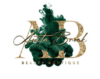 Emerald Green Logo, Gold Glitter Logo, Beauty Logo, Signature Logo, Initial Logo, Smoke Logo, Makeup Logo, Boutique Salon, Interior Design