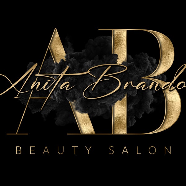 Black and Gold Logo, Signature Logo, Initial Logo, Watercolor Logo, Smoke, Beauty Logo, Nails, Hair Stylist, Lash, Makeup, Interior Design