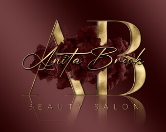 Goudbruin logo, schoonheidslogo, aquarel rooklogo, boetieklogo, nagels, kapper, wimpers, make-up, cosmetica, salon, kant-en-klaar logo-ontwerp