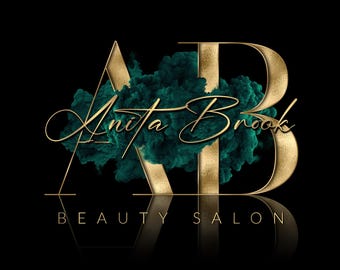 Emerald Green Logo, Gold Logo, Beauty Logo, Signature Logo, Initial Logo, Smoke Logo, Makeup Logo, Boutique Salon Logo, Interior Design Logo
